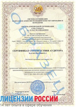 Образец сертификата соответствия аудитора №ST.RU.EXP.00006191-3 Анива Сертификат ISO 50001